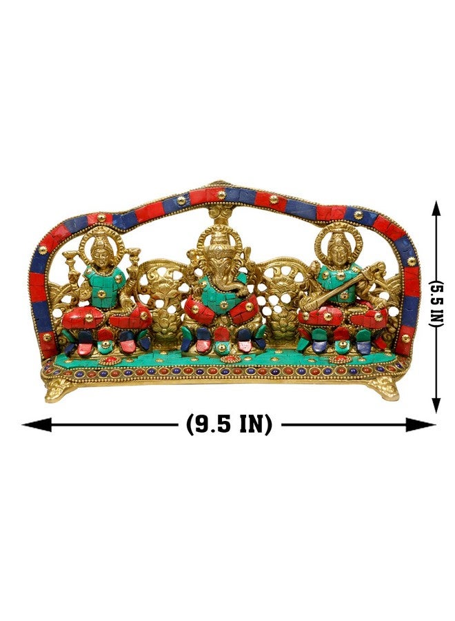 CRAFTHUT Metal Brass Statue/Laxmi Ganesh Saraswati at Home & Office Diwali Gift/Pooja Essential, Dimensions (LxBxH - 10x2.5x5.5) Inches, Weight - 1.6 Kg, Multi Color, 1 Piece - Image 4